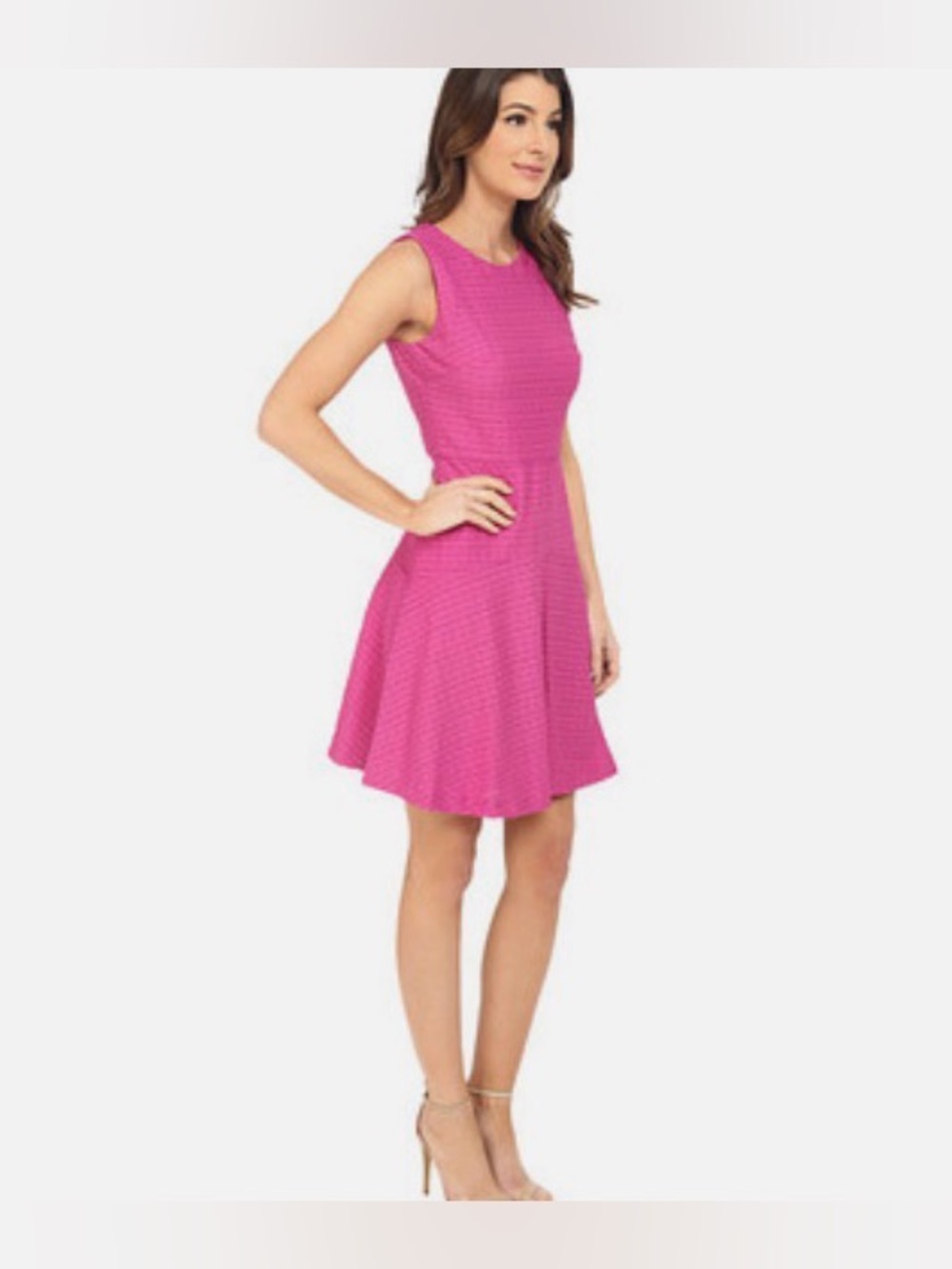 Donna Morgan Flux Pink Textured Perforated Stretch Knit Fit & Flare